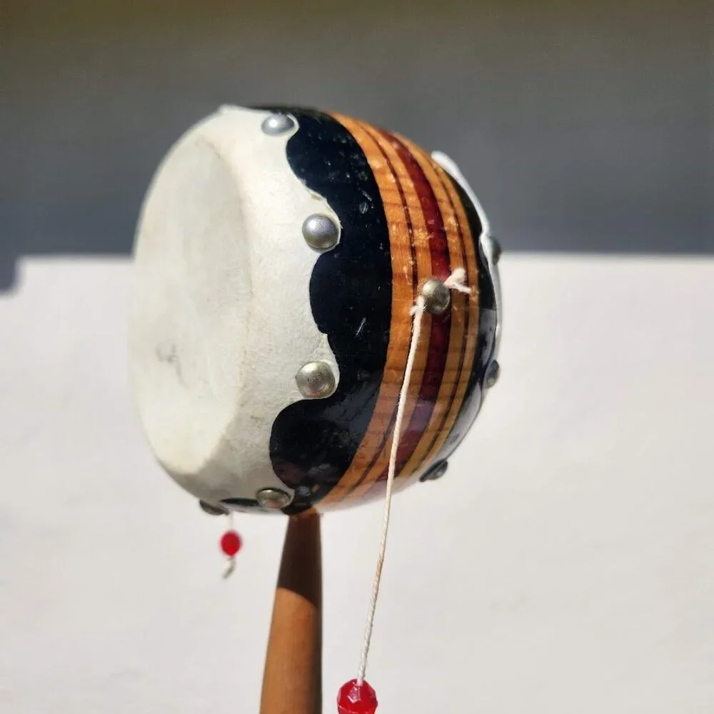 Vintage Mexican Spinner Drum Monkey Drum Rattle Souvenir Noise Maker Mexico Wood